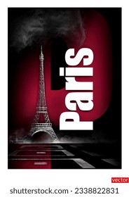 Vertical interior poster Paris. Tourist postcard with the image of Paris landmark. Banner, postcard with the Eiffel Tower. City of lovers. Eiffel Tower with chalk. Vector