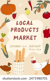 Vertical invitation for autumn local fair, market with space for text. Hand drawn.