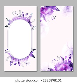 Vertical Invitation Card design with beautiful watercolor purple flowers decoration.