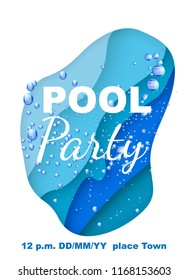 Vertical invitation on pool party with water paper layer effect. Vector illustration