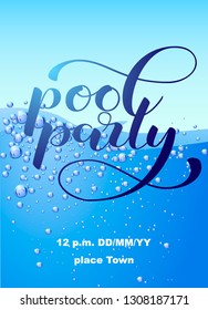 Vertical invitation on pool party with water. Vector illustration
