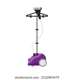 Vertical ironing equipment for clothes steaming, flat vector illustration isolated on white background. Electric fabric steam iron device for professional or home use.