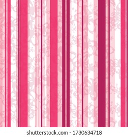 Vertical irregular size multi-colored pink stripes with floral texture Vector seamless repeating pattern ideal for fabrics , wallpaper and other surfaces