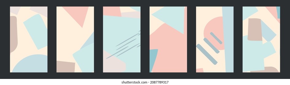 Vertical isolated background Set 6 in 1. Abstract organic backgrounds 16x9. Various shapes, wavy doodle objects. Contemporary modern set for social media, booklet, banner, web sites. Stock vector