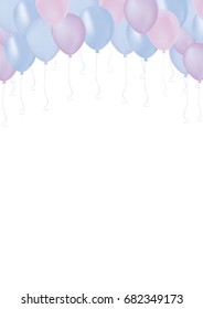 Vertical Isolated pastel color blue and purple celebrate balloons
