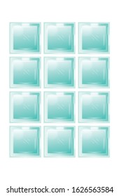 vertical isolated reveal clear transparent square bathroom glass block cube with smooth texture pattern vector file illustration. Arrange stall wall panel grids box. Use for object and material. 