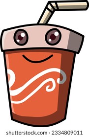 A vertical kawaii style soda drink with a smiley face over a white background