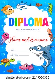 Vertical Kids Diploma Underwater Cartoon Animals Stock Vector (royalty 