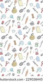 Vertical kitchen utensils pattern illustration