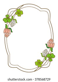 Vertical label with blooming clover flowers 