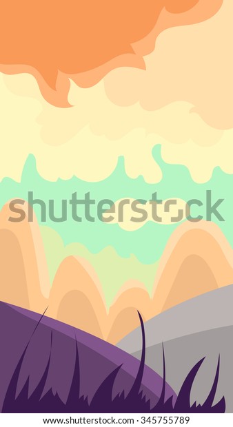 Vertical Landscape Illustration Background Hills Dawn Stock Vector