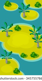 Vertical Landscape Illustration Background, Islands with Palm Trees