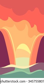 Vertical Landscape Illustration Background, River at Dawn
