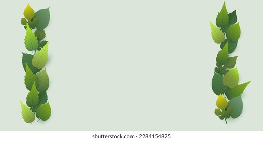 Capas verticales de hojas verdes coloreadas en tonos verdes en ambos lados de fondo de gran escala ligero - Plantilla de diseño publicitario - Diseño multipropósito con espacio de copias, lugar,espacio para tu texto