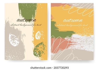 Vertical layouts with an autumn design in the grunge style. Paint strokes and autumn leaves with splashes and spots. A background image for your text.