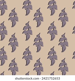 Vertical leaf pattern with dark shadow. Perfect for repeat and coloring. Retro vintage print. All over and vector print