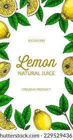 Vertical lemon background. Hand drawn colorful vector illustration in sketch stile. Design for packaging, invitation, greeting cards