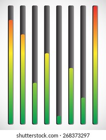 Vertical level indicator set with color code (Red at high level)