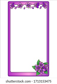 Vertical lilac vector frame with lilac flowers and copy space. The frame is vertical with place for your text or picture. Vertical banner with flowers.