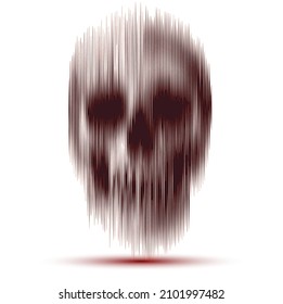 Vertical line halftone motion blur smear vector dark brown skull isolated on white background.