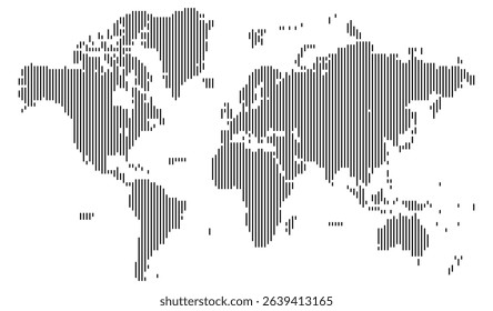 Vertical line shape dotted map of the Earth showcasing landmasses with clean vector design. Ideal for atlas projects and mapping symbols.