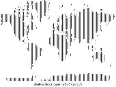 Vertical line shape vector world map showing all country of the universe. Abstract representation of global interconnectedness and modern communication.