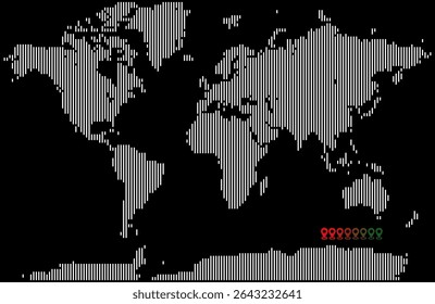 Vertical line shape world map showing abstract continents