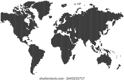 Vertical line shape world map with dotted nation outlines
