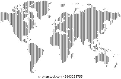 Vertical line shape world map showcasing land connections