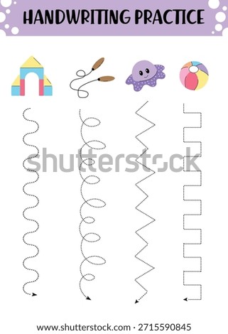 Vertical Line Tracing Worksheet with Toys for Preschoolers