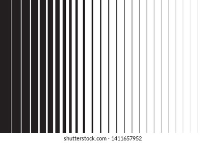 Vertical line variable thickness. Halftone pattern with digital gradient effect. Template for backgrounds and stylized halftone textures. Black vector elements on white background.
