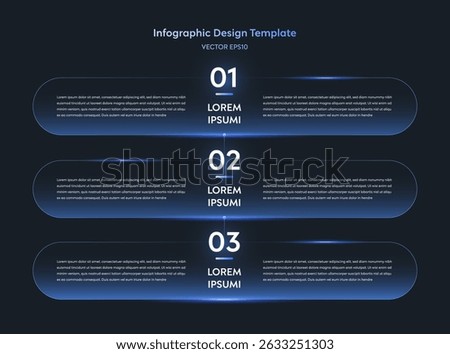 Vertical Linear Timeline Infographic Tech Template with Neon Gradient Style. UI Interface Layout 3 Step Process Connecting with Line Node for Presentation Slide