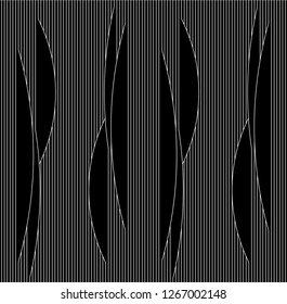 Vertical lines and arc pattern vector. Design stripe illusion white on black background. Design print for textile, fashion, wallpaper, background. Set 2
