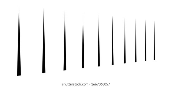 Vertical lines in columns. Perspective parallel stripes. 3d lines vanish, diminish. Simple straight lines in row illustration / pattern