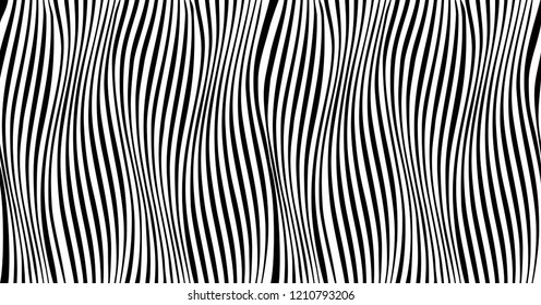 Vertical lines with distortions - movement illusion. Vertical curved wavy lines seamless pattern. Optical effect wave movement. Vertical lines stripes pattern or background with wavy distortion effect