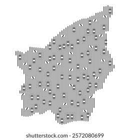 Vertical lines and dots creating a circuit board representing the map of San Marino, symbolizing technology and connectivity