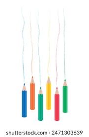 Las líneas de Vertical se dibujan con lápices multicolores. La ilustración es adecuada para una postal, póster, portada, póster, Anuncio. Educación, concepto escolar. EPS10
