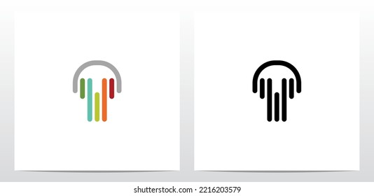 Vertical Lines Headphone Letter Logo Design Y