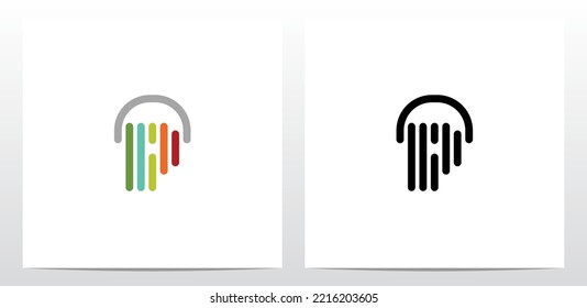 Vertical Lines Headphone Letter Logo Design P