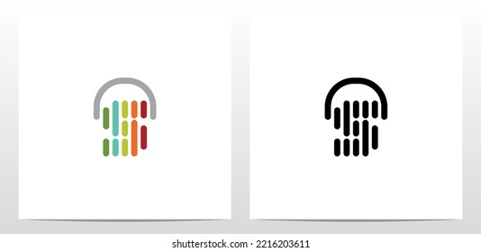 Vertical Lines Headphone Letter Logo Design S