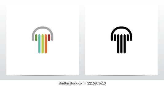 Vertical Lines Headphone Letter Logo Design T