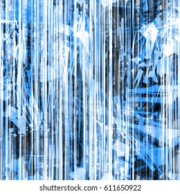 Vertical lines and sharp elements. Blue seamless texture 