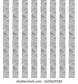 Vertical lines of triangles. Hand drawn decorative pattern. Conceptual fashion print for graphic design. White background.