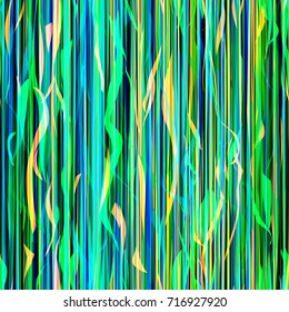 Vertical lines, wavy stripes. Green, blue, yellow texture. Seamless pattern. Abstract vector background for web page, banners, fabric, home decor, wrapping.