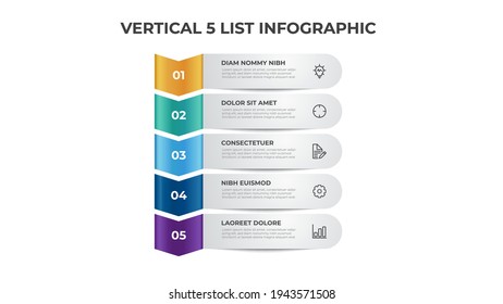 Vertical List Diagram With 5 Points Of Steps, Infographic Element Template Layout Vector