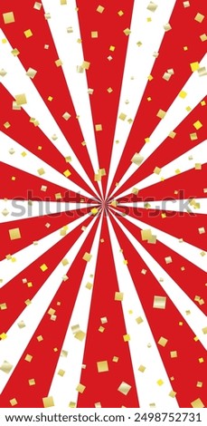 Vertical long banner frame in red and white with gilded sunburst