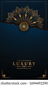 Vertikaler Luxus Mandala Islamischer Hintergrund mit
Goldenes arabisches Muster