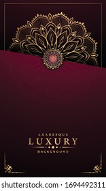 Vertical luxury Mandala Islamic Background with
Golden Arabesque Pattern