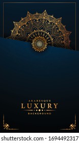 Lujo vertical de fondo islámico Mandala con
Patrón árabe dorado