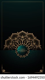 Vertical luxury Mandala Islamic Background with
Golden Arabesque Pattern